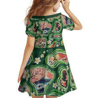 Hawaiian and Japanese Culture Together Family Matching Off Shoulder Maxi Dress and Hawaiian Shirt Hawaiian Island Shapes with Japanese Landscape Green Color LT03 - Polynesian Pride