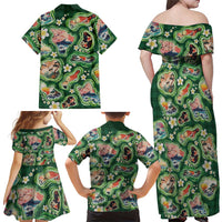 Hawaiian and Japanese Culture Together Family Matching Off Shoulder Maxi Dress and Hawaiian Shirt Hawaiian Island Shapes with Japanese Landscape Green Color LT03 - Polynesian Pride