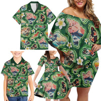 Hawaiian and Japanese Culture Together Family Matching Off Shoulder Short Dress and Hawaiian Shirt Hawaiian Island Shapes with Japanese Landscape Green Color LT03 - Polynesian Pride