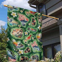 Hawaiian and Japanese Culture Together Garden Flag Hawaiian Island Shapes with Japanese Landscape Green Color LT03 - Polynesian Pride