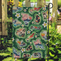 Hawaiian and Japanese Culture Together Garden Flag Hawaiian Island Shapes with Japanese Landscape Green Color LT03 Garden Flag Green - Polynesian Pride