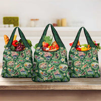 Hawaiian and Japanese Culture Together Grocery Bag Hawaiian Island Shapes with Japanese Landscape Green Color LT03 3-pack One Size Green - Polynesian Pride