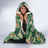 Hawaiian and Japanese Culture Together Hooded Blanket Hawaiian Island Shapes with Japanese Landscape Green Color LT03 - Polynesian Pride