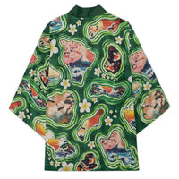 Hawaiian and Japanese Culture Together Kimono Hawaiian Island Shapes with Japanese Landscape Green Color LT03 - Polynesian Pride