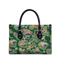 Hawaiian and Japanese Culture Together Leather Bag Hawaiian Island Shapes with Japanese Landscape Green Color LT03 - Polynesian Pride