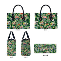 Hawaiian and Japanese Culture Together Leather Bag Hawaiian Island Shapes with Japanese Landscape Green Color LT03 - Polynesian Pride