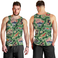 Hawaiian and Japanese Culture Together Men Tank Top Hawaiian Island Shapes with Japanese Landscape Green Color LT03 - Polynesian Pride