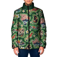 Hawaiian and Japanese Culture Together Padded Jacket Hawaiian Island Shapes with Japanese Landscape Green Color LT03 Men Green - Polynesian Pride