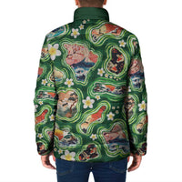 Hawaiian and Japanese Culture Together Padded Jacket Hawaiian Island Shapes with Japanese Landscape Green Color LT03 - Polynesian Pride