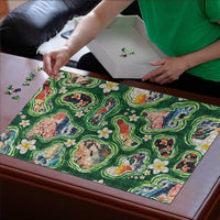 Hawaiian and Japanese Culture Together Puzzle Hawaiian Island Shapes with Japanese Landscape Green Color LT03 - Polynesian Pride