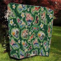 Hawaiian and Japanese Culture Together Quilt Hawaiian Island Shapes with Japanese Landscape Green Color LT03 - Polynesian Pride