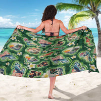 Hawaiian and Japanese Culture Together Sarong Hawaiian Island Shapes with Japanese Landscape Green Color LT03 - Polynesian Pride