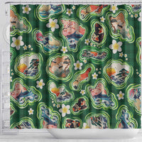 Hawaiian and Japanese Culture Together Shower Curtain Hawaiian Island Shapes with Japanese Landscape Green Color LT03 - Polynesian Pride