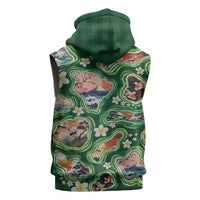 Hawaiian and Japanese Culture Together Sleeveless Zip Hoodie Hawaiian Island Shapes with Japanese Landscape Green Color LT03 - Polynesian Pride