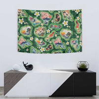 Hawaiian and Japanese Culture Together Tapestry Hawaiian Island Shapes with Japanese Landscape Green Color LT03 - Polynesian Pride