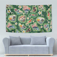 Hawaiian and Japanese Culture Together Tapestry Hawaiian Island Shapes with Japanese Landscape Green Color LT03 - Polynesian Pride
