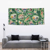 Hawaiian and Japanese Culture Together Tapestry Hawaiian Island Shapes with Japanese Landscape Green Color LT03 - Polynesian Pride