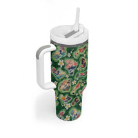 Hawaiian and Japanese Culture Together Tumbler With Handle Hawaiian Island Shapes with Japanese Landscape Green Color LT03 - Polynesian Pride