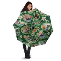 Hawaiian and Japanese Culture Together Umbrella Hawaiian Island Shapes with Japanese Landscape Green Color LT03 - Polynesian Pride