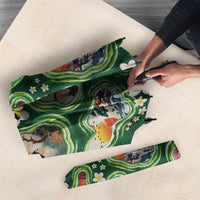 Hawaiian and Japanese Culture Together Umbrella Hawaiian Island Shapes with Japanese Landscape Green Color LT03 - Polynesian Pride