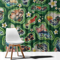 Hawaiian and Japanese Culture Together Window Curtain Hawaiian Island Shapes with Japanese Landscape Green Color LT03 - Polynesian Pride