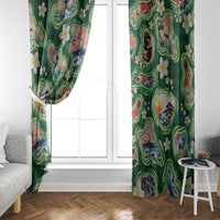 Hawaiian and Japanese Culture Together Window Curtain Hawaiian Island Shapes with Japanese Landscape Green Color LT03 - Polynesian Pride