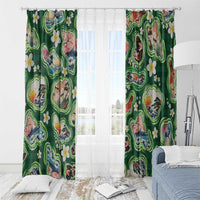 Hawaiian and Japanese Culture Together Window Curtain Hawaiian Island Shapes with Japanese Landscape Green Color LT03 - Polynesian Pride