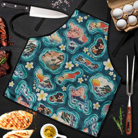 Hawaiian and Japanese Culture Together Apron Hawaiian Island Shapes with Japanese Landscape Teal Color LT03 Teal - Polynesian Pride