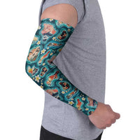 Hawaiian and Japanese Culture Together Arm Sleeves Hawaiian Island Shapes with Japanese Landscape Teal Color LT03 - Polynesian Pride