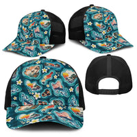Hawaiian and Japanese Culture Together Baseball Net Cap Hawaiian Island Shapes with Japanese Landscape Teal Color LT03 - Polynesian Pride