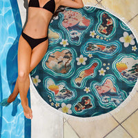 Hawaiian and Japanese Culture Together Beach Blanket Hawaiian Island Shapes with Japanese Landscape Teal Color LT03 - Polynesian Pride