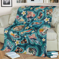 Hawaiian and Japanese Culture Together Blanket Hawaiian Island Shapes with Japanese Landscape Teal Color LT03 - Polynesian Pride