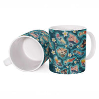 Hawaiian and Japanese Culture Together Ceramic Mug Hawaiian Island Shapes with Japanese Landscape Teal Color LT03 - Polynesian Pride