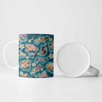 Hawaiian and Japanese Culture Together Ceramic Mug Hawaiian Island Shapes with Japanese Landscape Teal Color LT03 - Polynesian Pride