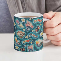 Hawaiian and Japanese Culture Together Ceramic Mug Hawaiian Island Shapes with Japanese Landscape Teal Color LT03 - Polynesian Pride