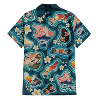 Hawaiian and Japanese Culture Together Family Matching Off Shoulder Maxi Dress and Hawaiian Shirt Hawaiian Island Shapes with Japanese Landscape Teal Color LT03 - Polynesian Pride