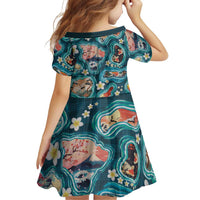 Hawaiian and Japanese Culture Together Family Matching Summer Maxi Dress and Hawaiian Shirt Hawaiian Island Shapes with Japanese Landscape Teal Color LT03 - Polynesian Pride