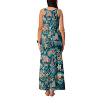 Hawaiian and Japanese Culture Together Family Matching Tank Maxi Dress and Hawaiian Shirt Hawaiian Island Shapes with Japanese Landscape Teal Color LT03 - Polynesian Pride