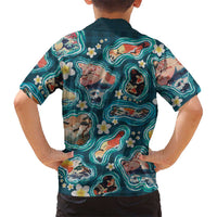 Hawaiian and Japanese Culture Together Hawaiian Shirt Hawaiian Island Shapes with Japanese Landscape Teal Color LT03 - Polynesian Pride