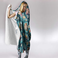 Hawaiian and Japanese Culture Together Hooded Blanket Hawaiian Island Shapes with Japanese Landscape Teal Color LT03 - Polynesian Pride
