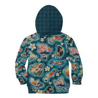 Hawaiian and Japanese Culture Together Kid Hoodie Hawaiian Island Shapes with Japanese Landscape Teal Color LT03 - Polynesian Pride
