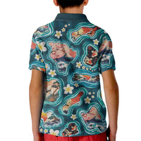 Hawaiian and Japanese Culture Together Kid Polo Shirt Hawaiian Island Shapes with Japanese Landscape Teal Color LT03 - Polynesian Pride