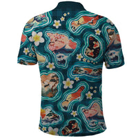Hawaiian and Japanese Culture Together Polo Shirt Hawaiian Island Shapes with Japanese Landscape Teal Color LT03 - Polynesian Pride