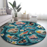 Hawaiian and Japanese Culture Together Round Carpet Hawaiian Island Shapes with Japanese Landscape Teal Color LT03 - Polynesian Pride