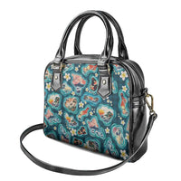 Hawaiian and Japanese Culture Together Shoulder Handbag Hawaiian Island Shapes with Japanese Landscape Teal Color LT03 - Polynesian Pride