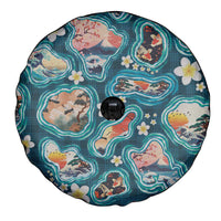 Hawaiian and Japanese Culture Together Spare Tire Cover Hawaiian Island Shapes with Japanese Landscape Teal Color LT03 - Polynesian Pride