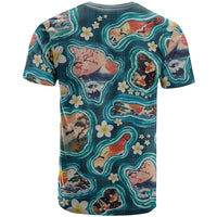 Hawaiian and Japanese Culture Together T Shirt Hawaiian Island Shapes with Japanese Landscape Teal Color LT03 - Polynesian Pride