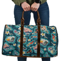 Hawaiian and Japanese Culture Together Travel Bag Hawaiian Island Shapes with Japanese Landscape Teal Color LT03 Teal - Polynesian Pride