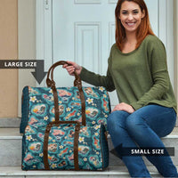 Hawaiian and Japanese Culture Together Travel Bag Hawaiian Island Shapes with Japanese Landscape Teal Color LT03 - Polynesian Pride