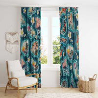 Hawaiian and Japanese Culture Together Window Curtain Hawaiian Island Shapes with Japanese Landscape Teal Color LT03 - Polynesian Pride